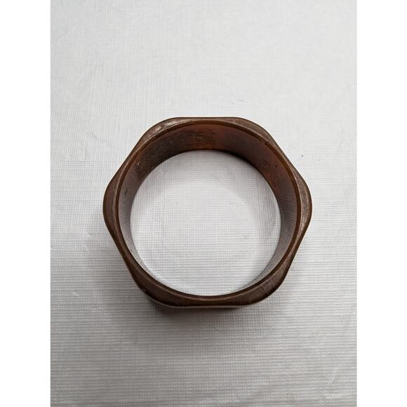 Vintage Mid Century Womens Geometric Bangle Bracelet Brown Amber - Picture 3 of 4